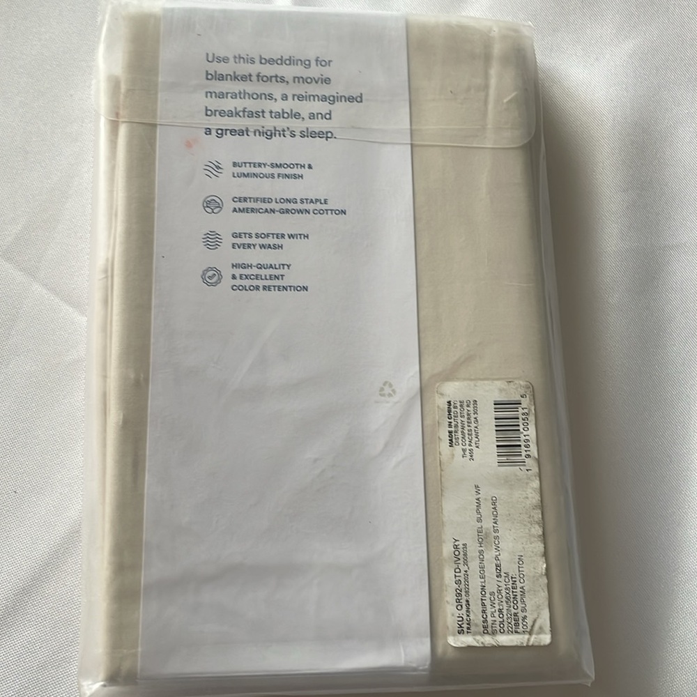 The company store LH Supima Cotton Sateen Pillowcase Standard Set Ivory #1 - Picture 3 of 3